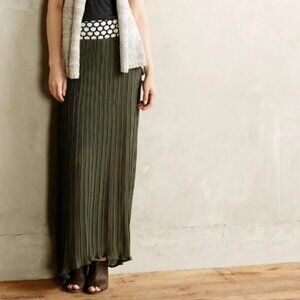 Anthropologie Dear Creatures Black & White Waist Green Pleated Maxi Skirt Size M